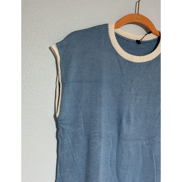 Etcyy Medium Blue White Knit Sweater Vest Top - Picture 2 of 6